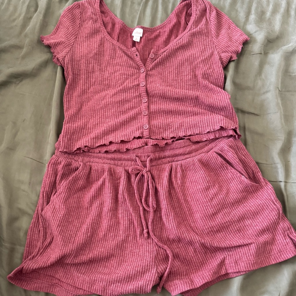 Colsie Ribbed Two-Piece Pajama Set in Rose